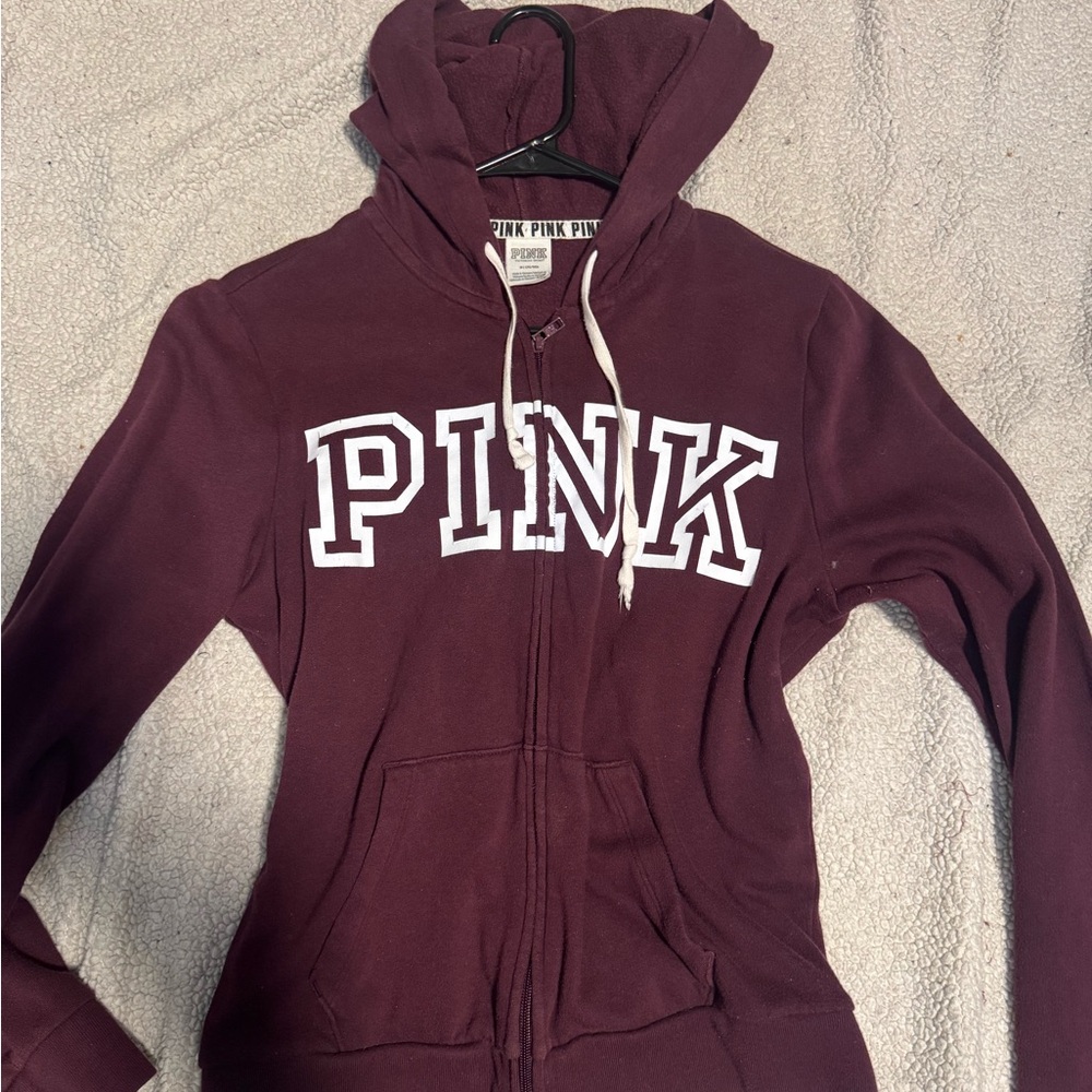 PINK Victoria Secret Zip-Up Hoodie in Burgundy